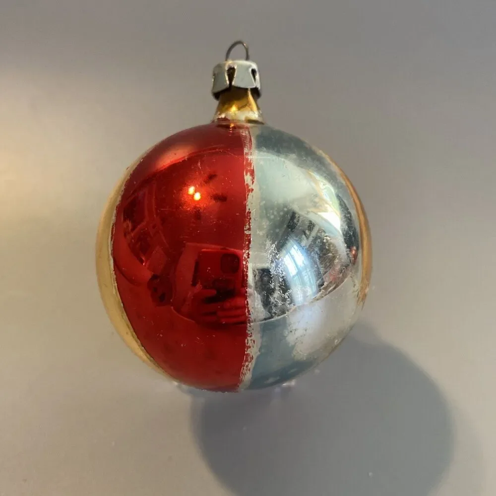 Vintage Hand-Blown Glass Christmas Ornament Marked Multicolor Stripes Holiday